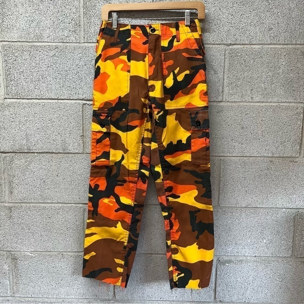 Raw Hem Orange Camo Cargo Pants